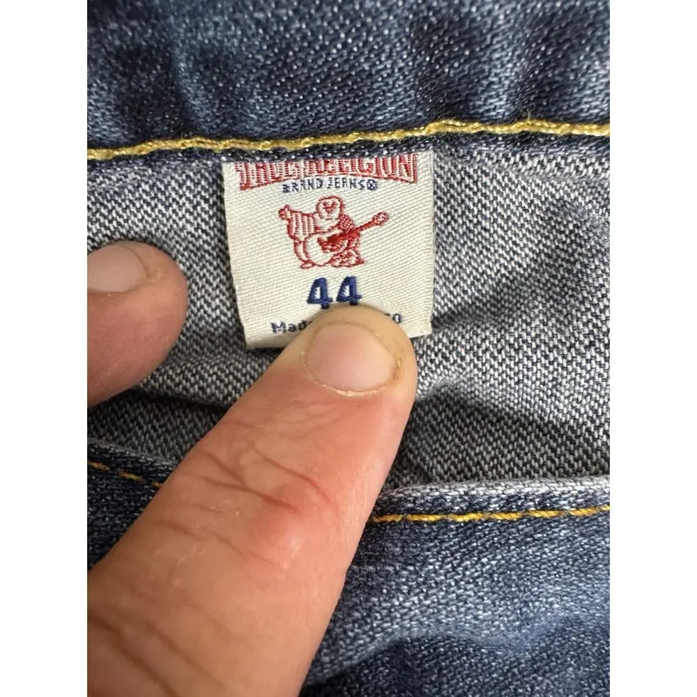 True Religion Mens Jeans Size 44 Blue Denim Straight Leg Distressed Y2K